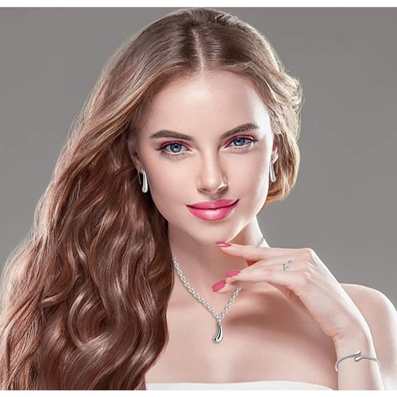 New 4PCS Sterling Silver Jewelry Set for Women Teardrop Pendant Necklace… - Picture 6 of 7